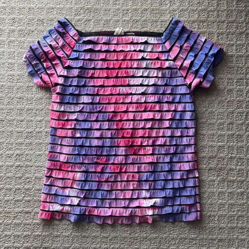 Tiara Womens Small S Pink Purple Ruffle Blouse Top T Shirt‎ Tee Y2K 90s